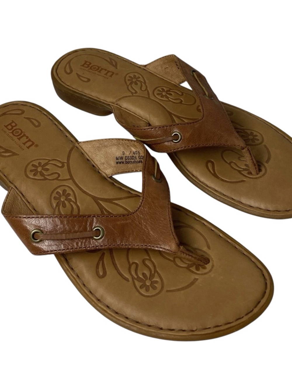 born handcrafted footwear women thong brown leather sandals size 9